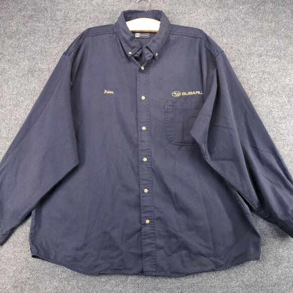 Subaru Men's Uniform Button Up Shirt Blue 2XL Long Sleeve Polycotton Blend - Picture 2 of 15